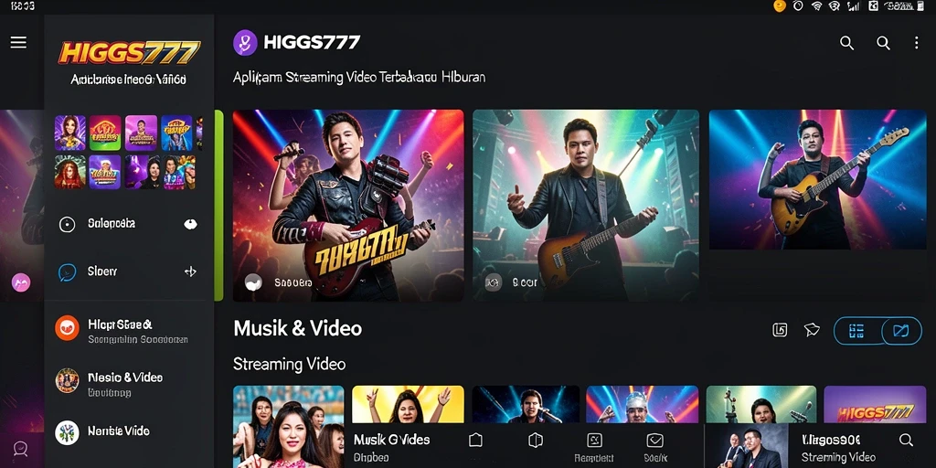 Tampilan antarmuka HIGGS777 yang menarik dan intuitif untuk Streaming Video.