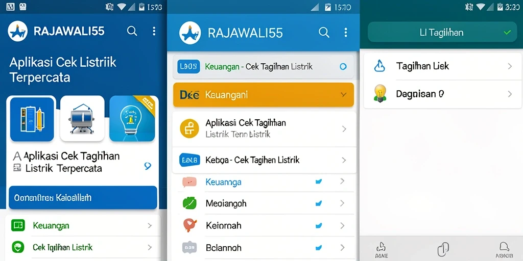 Screenshot antarmuka RAJAWALI55 menunjukkan kemudahan cek tagihan listrik.