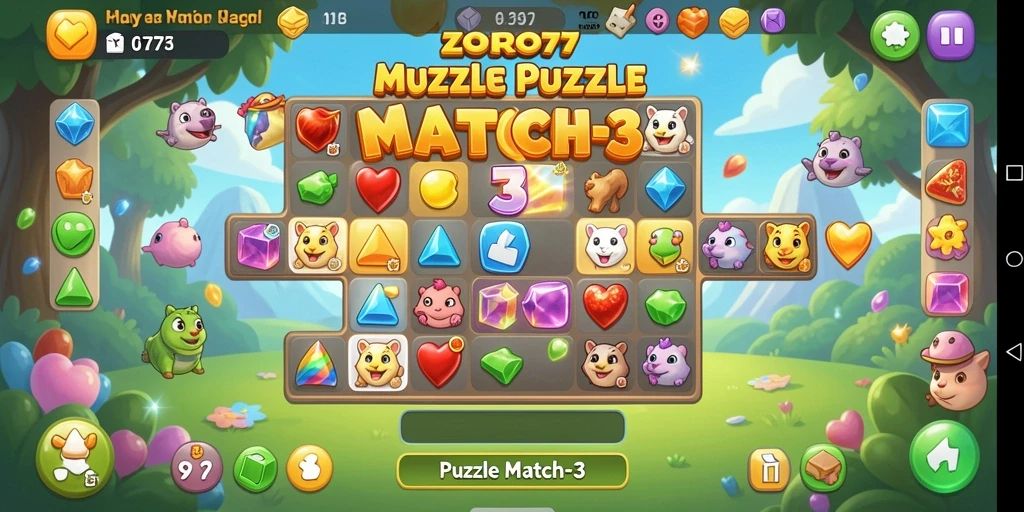 Tampilan antarmuka ZORO77 saat bermain game Puzzle Match-3.
